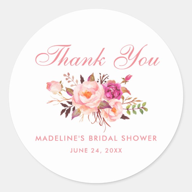Aquarellfarben Blütenrosa Brautparty Runder Aufkleber (Vorderseite)