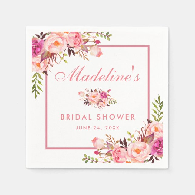 Aquarellfarben Blütenrosa Brautparty Serviette (Vorderseite)