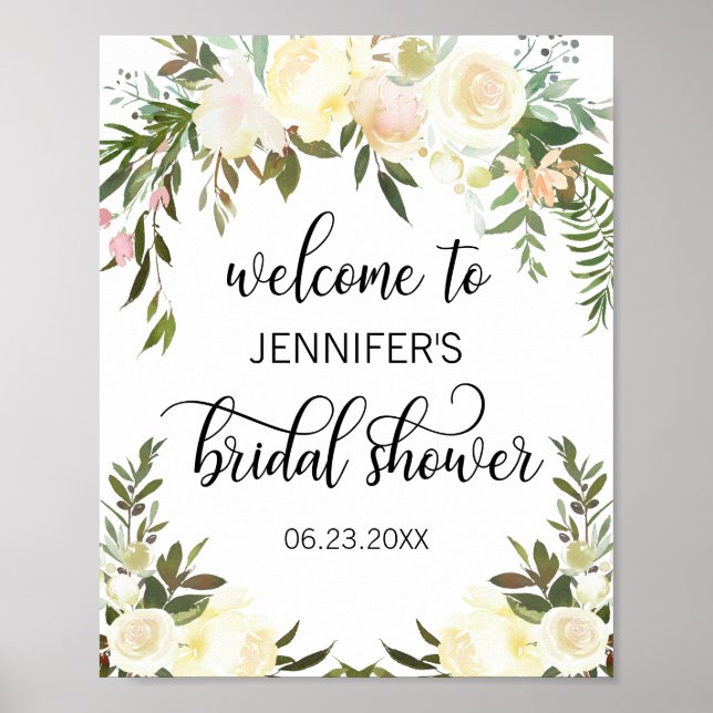 Aquarellfarben Blütenrosa Brautparty WELCOME SIGN Poster (Vorne)