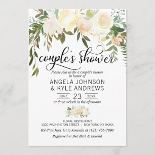 Aquarellfarben Blütenrosa Creme Elfenbeindusche Einladung