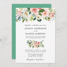 Aquarellfarben Blütenrosa Neo Mint Wedding Einladung