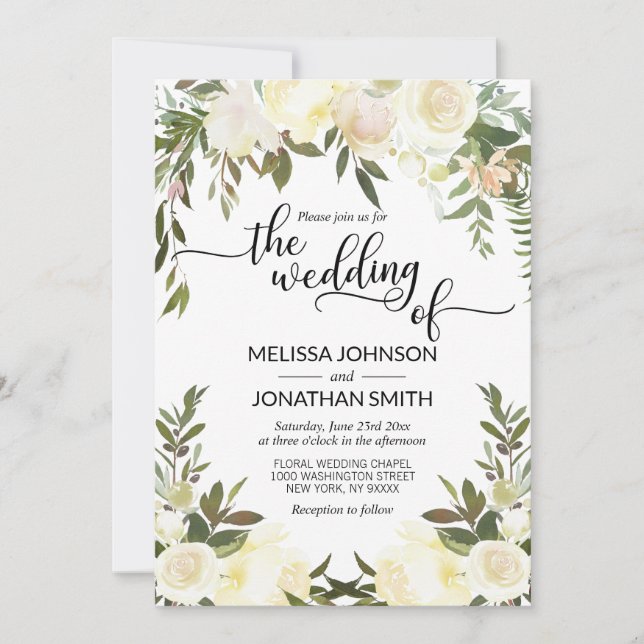 Aquarellfarben Blütenrosa Pfirsichpfirsich Elfenbe Einladung (Vorderseite)