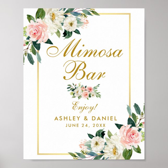Aquarellfarben Blütenrosa Rosa Hochzeit Gold Mimos Poster (Vorne)