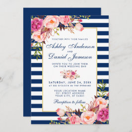 Aquarellfarben Blütenrosa Streifen Hochzeit B Einladung