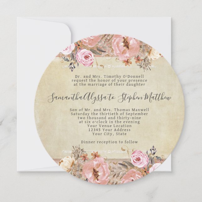 Aquarellfarben Blütenrosa Vintage französische Reg Einladung (Vorderseite)