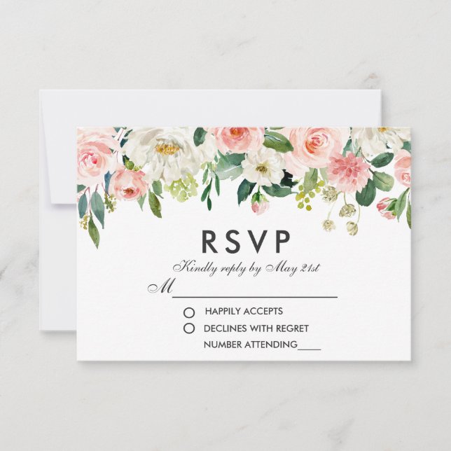 Aquarellfarben Blütenrosa Weißes UAWG Hochzeit P RSVP Karte (Vorderseite)