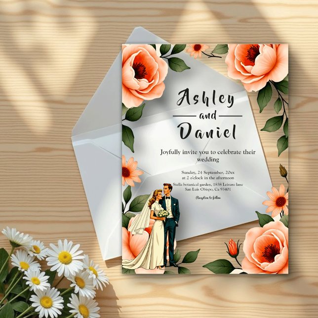 Aquarellfarben Blütenrot Rosa Braun & Groom Hochze Acryleinladungen (Von Creator hochgeladen)