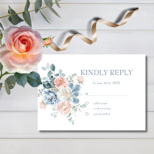 Aquarellfarben Blütenstaub Blau und Rosa Hochzeit RSVP Karte