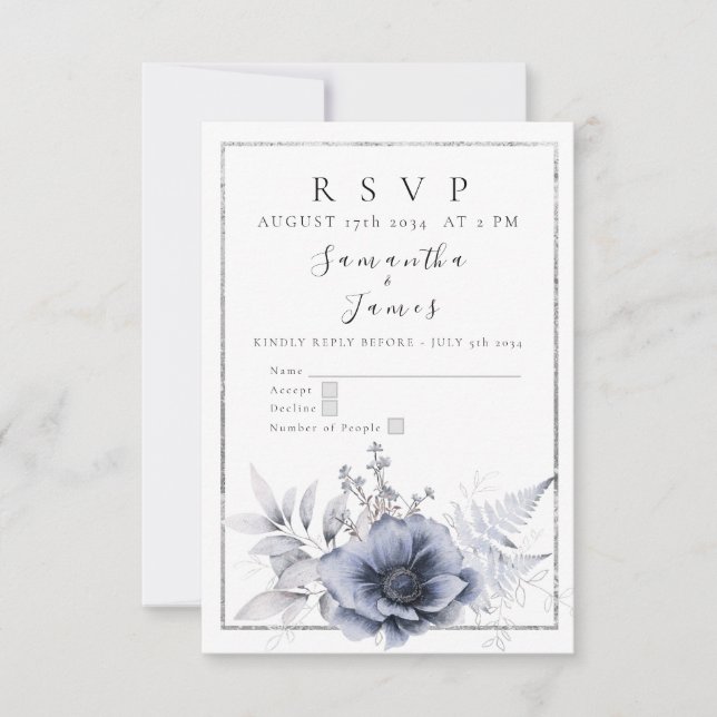 Aquarellfarben Bohemisch Blauer Blütenblume RSVP Karte (Vorderseite)