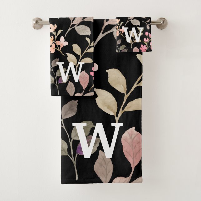 Aquarellfarben - Botanische Blätter Monogramm Badhandtuch Set (Insitu)