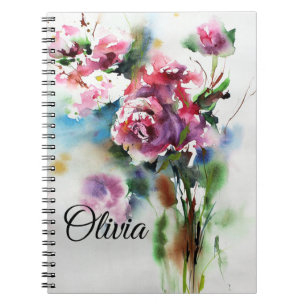 Aquarellfarben-Bouquet aus rosa Blume Notizblock