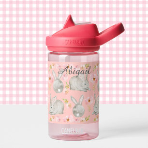 Aquarellfarben Bunny Rabbits Name Soft Grau & Pink Trinkflasche