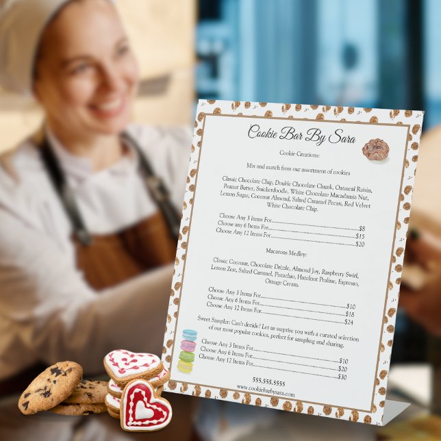 Aquarellfarben Chocolate Chips Cookies Bäckerei Sockelschild (Watercolor price menu board for your customers to make their choices. )