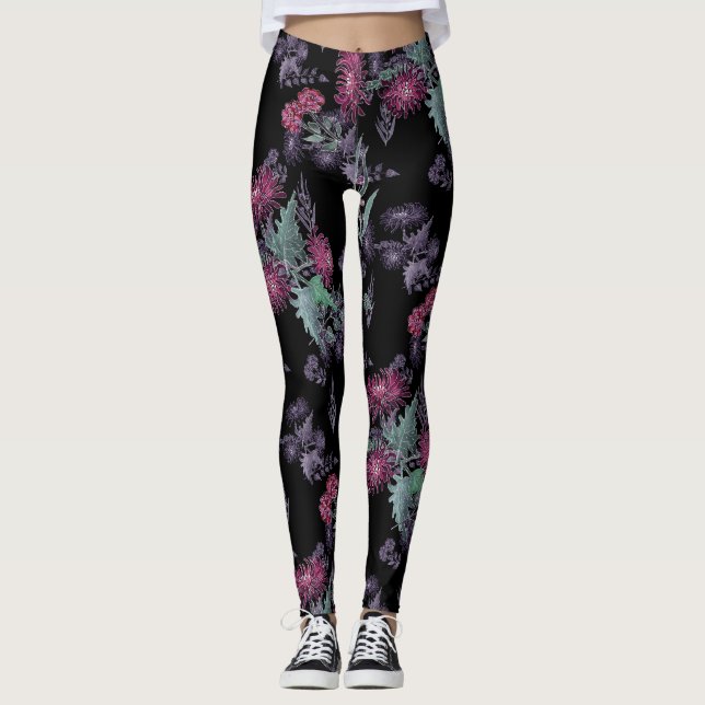 Aquarellfarben Chrysanthemen Blume Blumenfarben Leggings (Vorderseite)