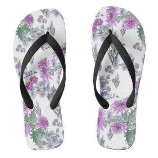 Aquarellfarben Chrysanthemum Rosa kleine Blume grü Flip Flops