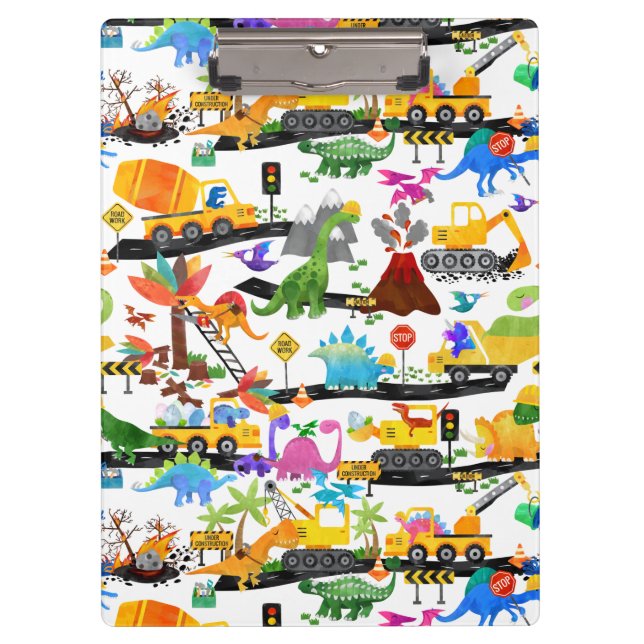 Aquarellfarben Dinosaurier Bau Kinder Niedlich Klemmbrett (Vorderseite)
