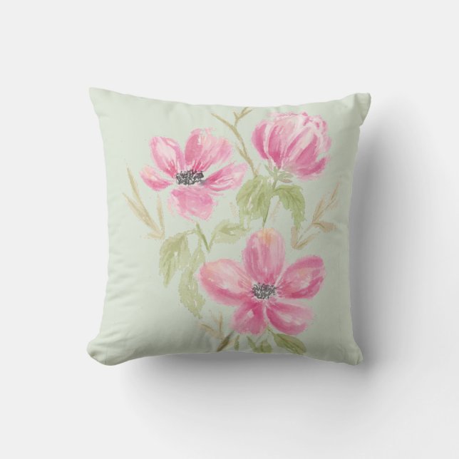 Aquarellfarben, dreifach rosa Blüten Kissen (Vorderseite)