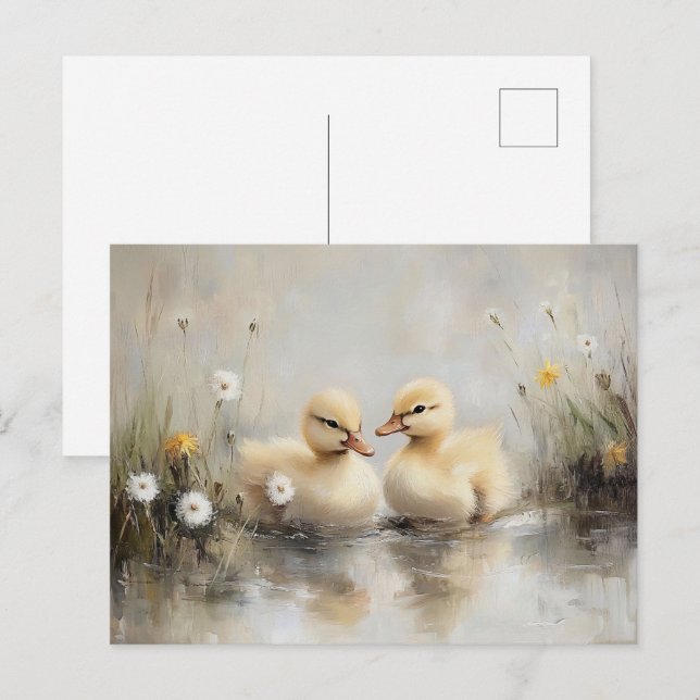 Aquarellfarben Ducklings Dandelion Blume Postkarte (Vorne/Hinten)