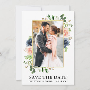 Aquarellfarben, dunkelblaue Rose Save the Date Kar