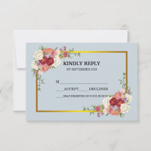Aquarellfarben, dunkelgrau, goldblütig Pfirsichfar RSVP Karte