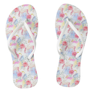 Aquarellfarben, Einhorn- und Pegasus-Muster Flip Flops