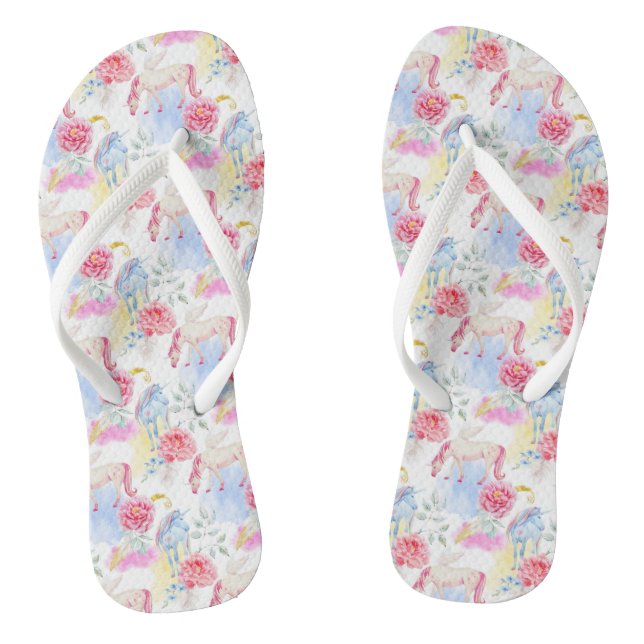 Aquarellfarben, Einhorn- und Pegasus-Muster Flip Flops (Fußbett)