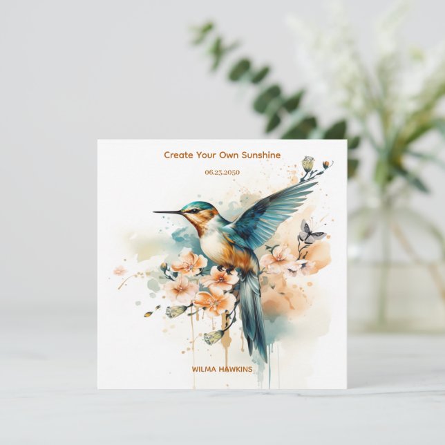 Aquarellfarben Elegantes Hummingbird Monogramm mit (Stehend Vorderseite)