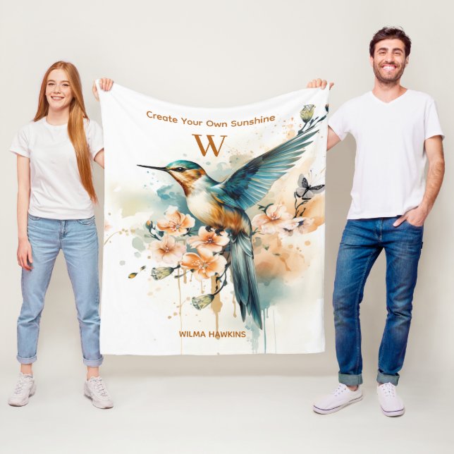 Aquarellfarben Elegantes Hummingbird Monogramm mit Fleecedecke (Beispiel)