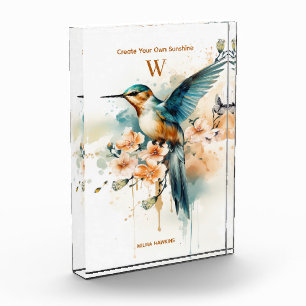 Aquarellfarben Elegantes Hummingbird Monogramm mit Fotoblock