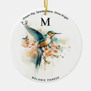 Aquarellfarben Elegantes Hummingbird Monogramm mit Keramik Ornament