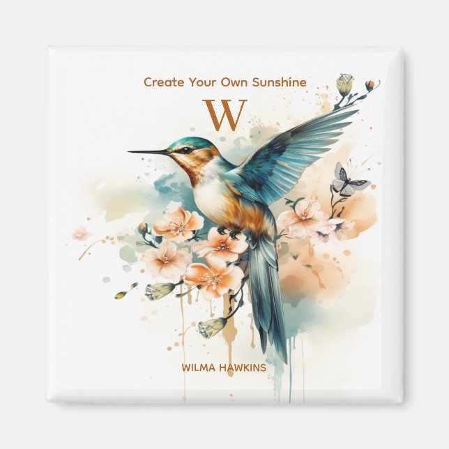 Aquarellfarben Elegantes Hummingbird Monogramm mit Magnet (Vorne)
