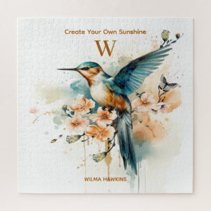 Aquarellfarben Elegantes Hummingbird Monogramm mit Puzzle
