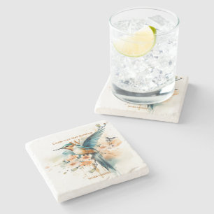 Aquarellfarben Elegantes Hummingbird Monogramm mit Steinuntersetzer