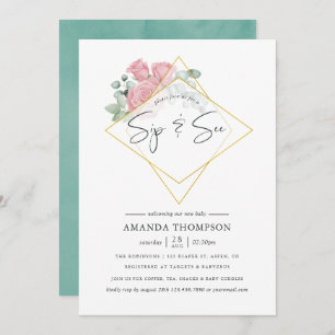 Aquarellfarben Eukalyptus Rose Geometrische Seite  Einladung