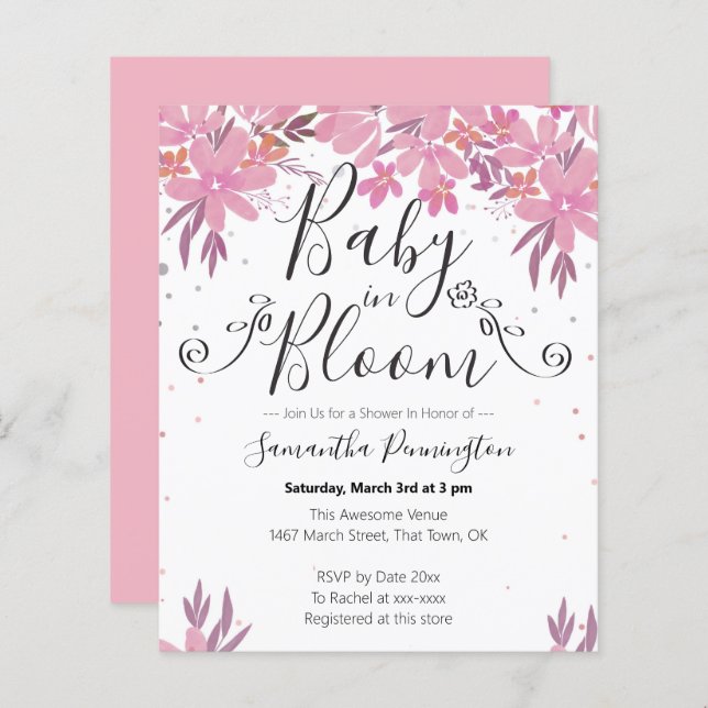 Aquarellfarben Extravagantes Script Baby in Bloom (Vorne/Hinten)