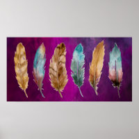 Aquarellfarben Federn Lila braunes blaues Poster d