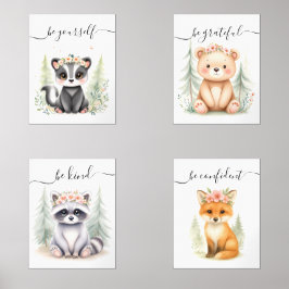 Aquarellfarben Feminine Woodland Kinderzimmer Bilderwand Sets