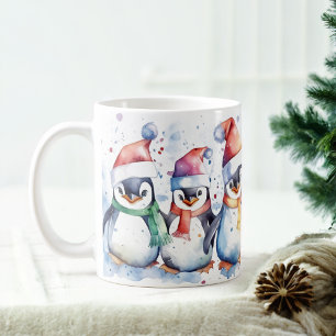 Aquarellfarben Festliche Pinguine Weihnachtsfeiert Kaffeetasse