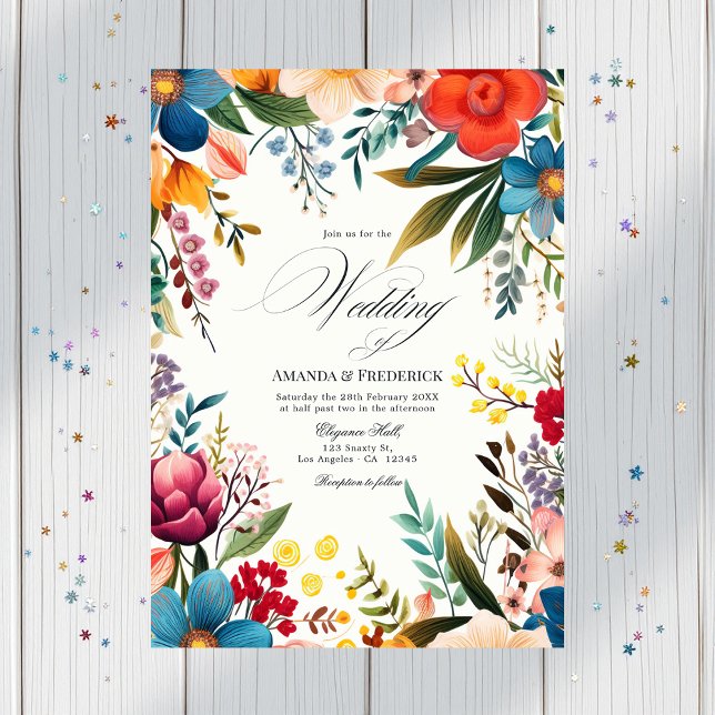Aquarellfarben-Fiesta-Hochzeitsfotovorlage Einladung (Watercolor Floral Fiesta Wedding Photo Invitation)
