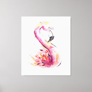 Aquarellfarben Flamingo   Funny Flaming Leinwanddruck