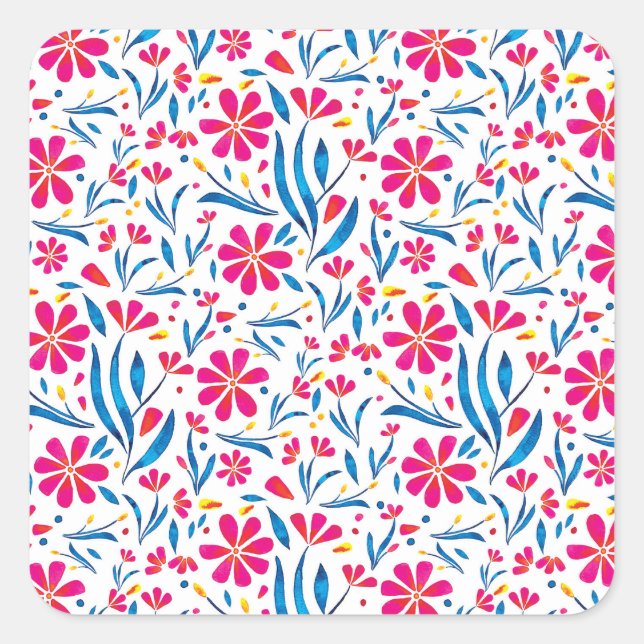 Aquarellfarben Flora-Muster Quadratischer Aufkleber (Vorderseite)