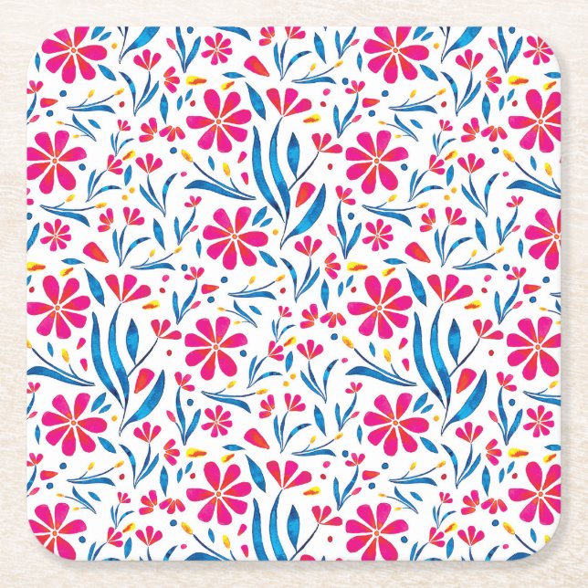 Aquarellfarben Flora-Muster Rechteckiger Pappuntersetzer (Vorderseite)