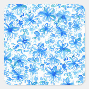 Aquarellfarben Floral Chintz Niedliches Muster Quadratischer Aufkleber