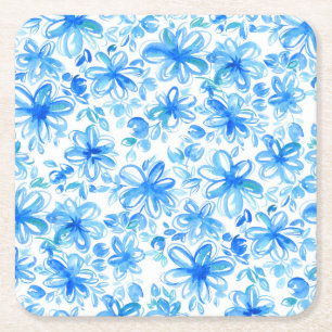 Aquarellfarben Floral Chintz Niedliches Muster Rechteckiger Pappuntersetzer