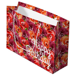Aquarellfarben Floral Collage Happy Birthday Große Geschenktüte