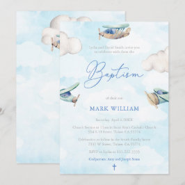 Aquarellfarben Flugzeug Sky Clouds Boy Baptisc Par Einladung