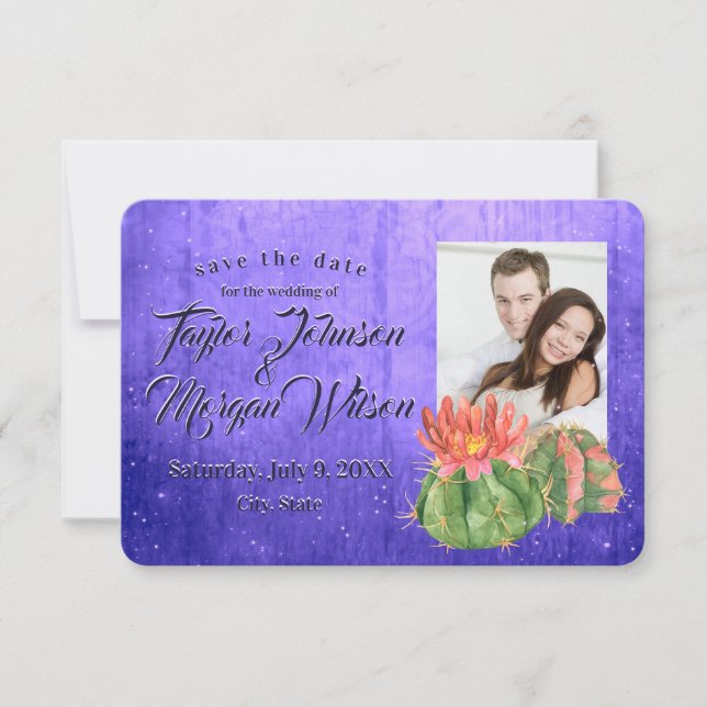 Aquarellfarben - Foto Save the Date Lila Einladung (Vorderseite)