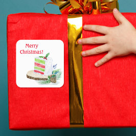 Aquarellfarben Frohe Weihnachts-Schichtkuchenaufkl Quadratischer Aufkleber