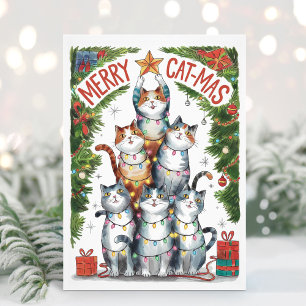 Aquarellfarben Funny Merry Catmas Weihnachtskarte Feiertagskarte