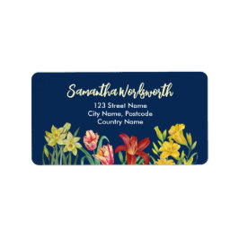 Aquarellfarben Gelbe Frühlingsblumen Navy Blau Adressaufkleber